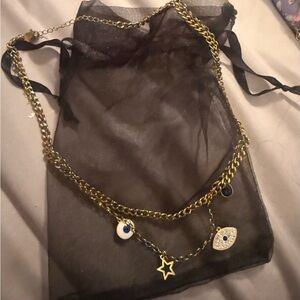 Gold Chain Necklace with evil eye charms